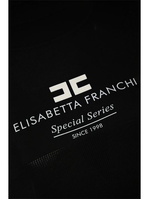 Dolcevita in maglia di viscosa punto rete nero con intarsio logo Elisabetta Franchi | MK8246E2110